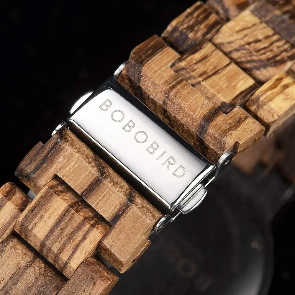 BOBO BIRD Yellow Dial Men's Zebra Wooden Quartz Watch 45.6mm (1.79in) | Week & Date Display Handmade Casual Watch - view 7