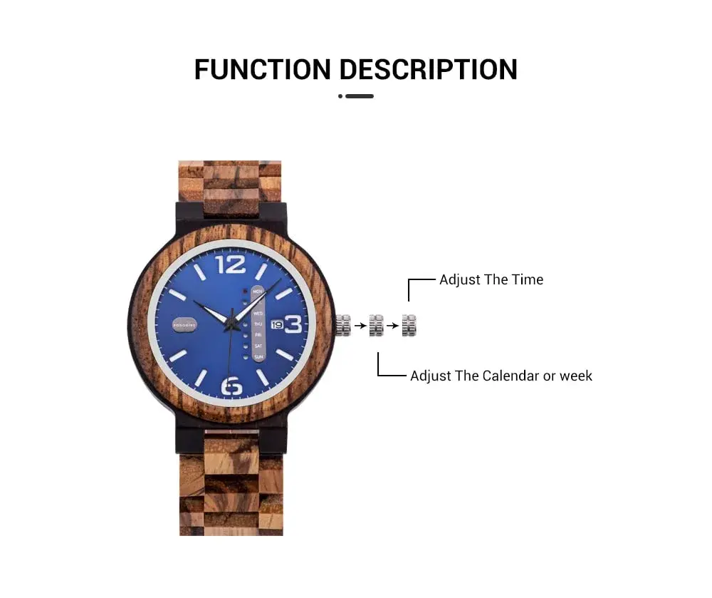 BOBO BIRD Yellow Dial Men's Zebra Wooden Quartz Watch 45.6mm (1.79in) | Week & Date Display Handmade Casual Watch - view 9