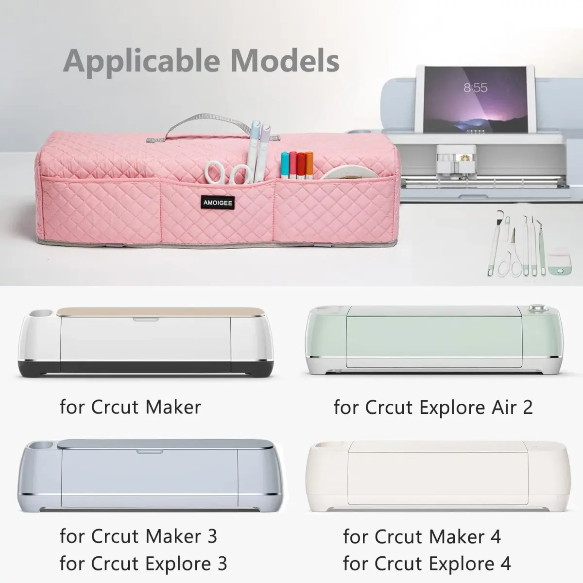 AMOIGEE Padded Dust Cover for Cricut Maker 4/3 & Explore 4/3/Air 2 w/Handle | Protects Machines from Dust & Scratches - view 4