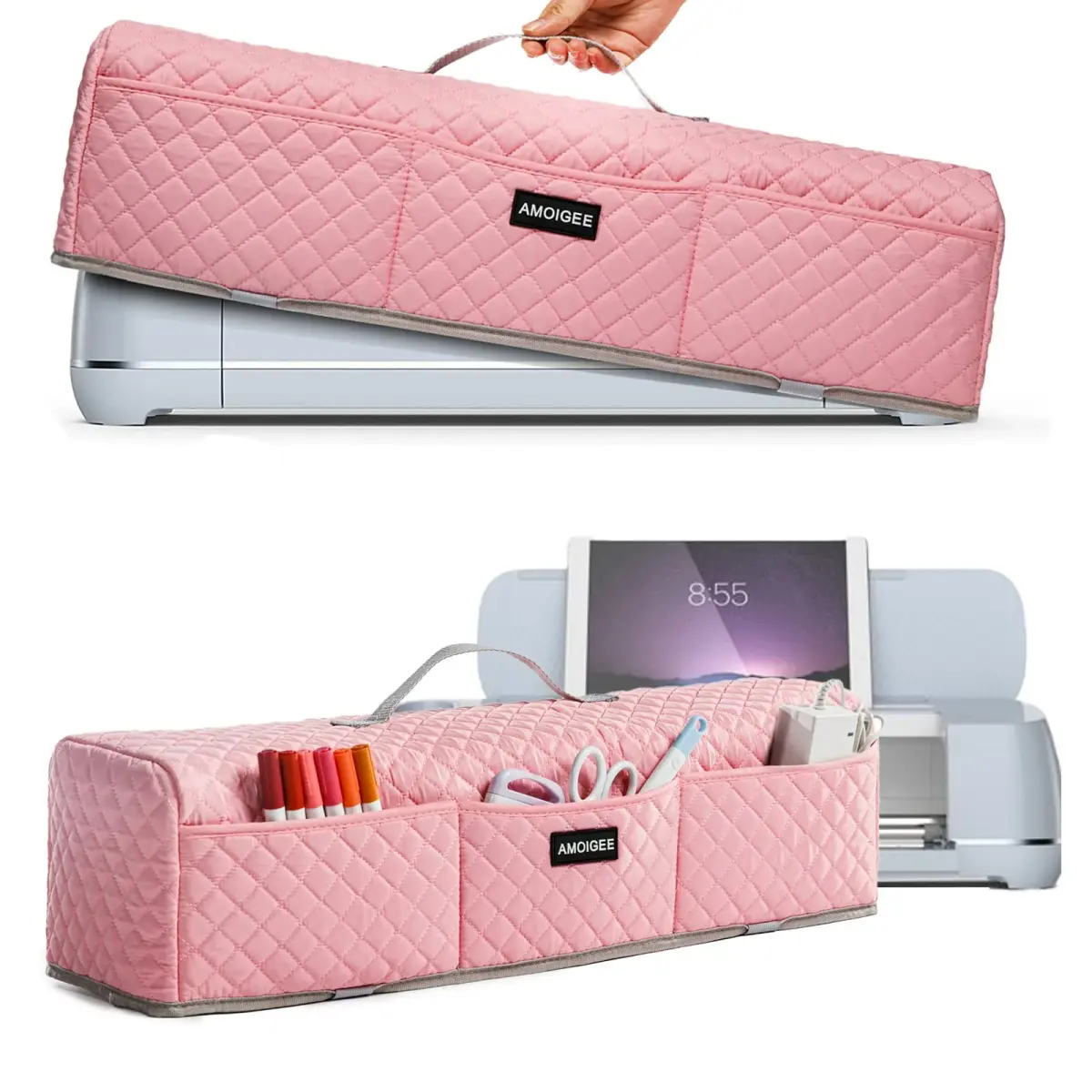 AMOIGEE Padded Dust Cover for Cricut Maker 4/3 & Explore 4/3/Air 2 w/Handle | Protects Machines from Dust & Scratches - main product image