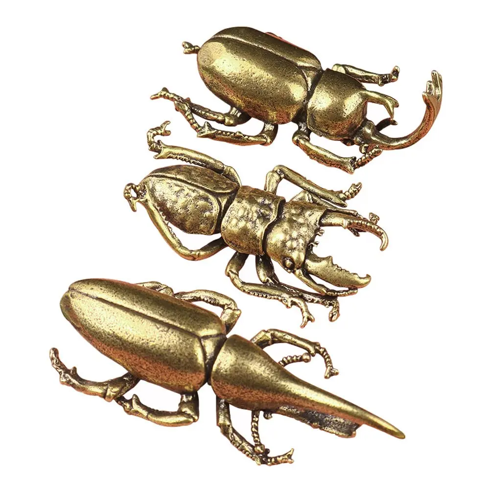 brandname Solid Copper Simulation Beetle Decorations Brass Taurus Insect Miniatures 3 pcs | Unique Brass Home Decor - main product image