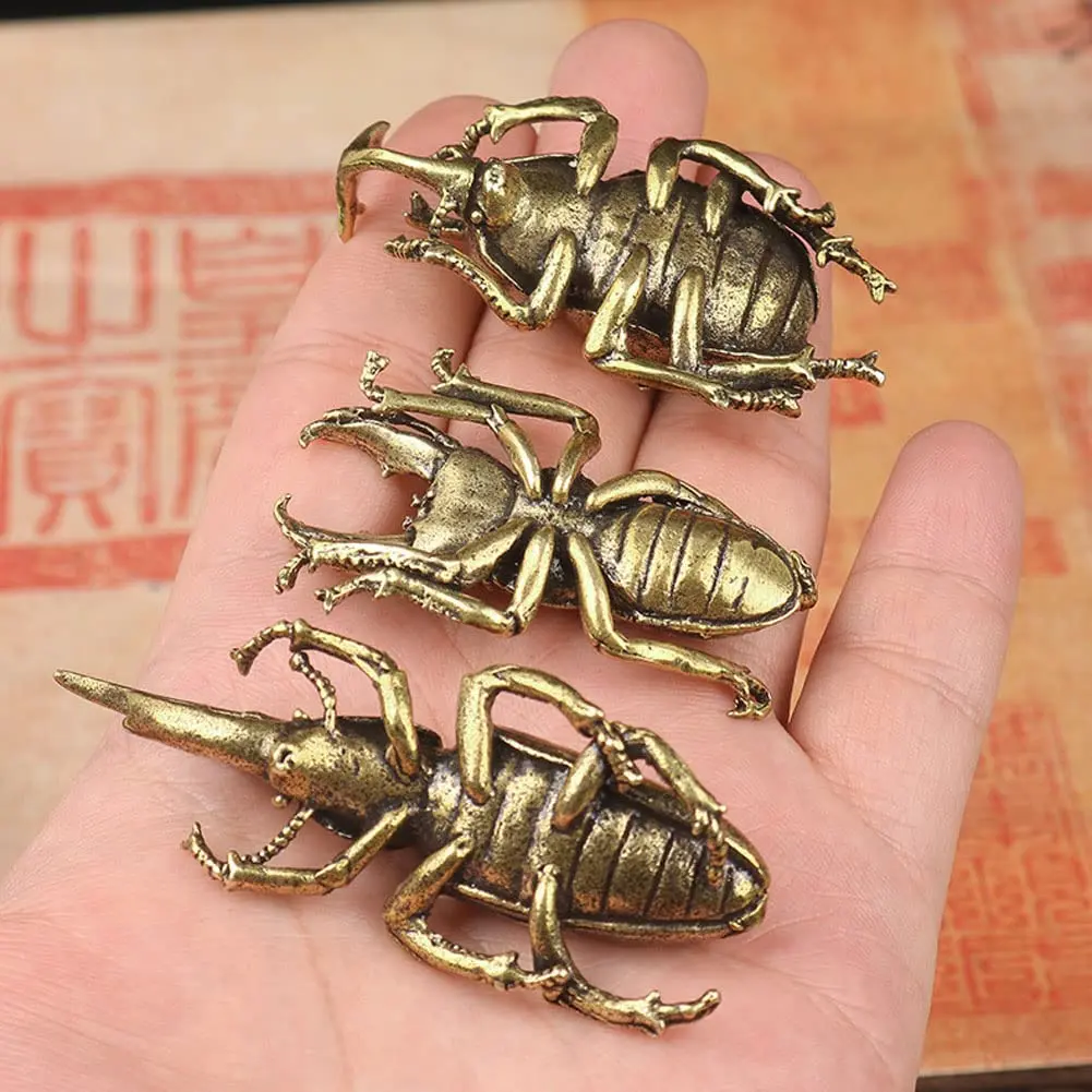 brandname Solid Copper Simulation Beetle Decorations Brass Taurus Insect Miniatures 3 pcs | Unique Brass Home Decor - view 5