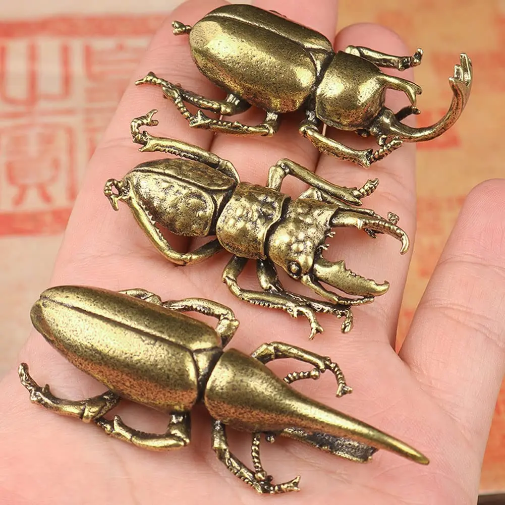 brandname Solid Copper Simulation Beetle Decorations Brass Taurus Insect Miniatures 3 pcs | Unique Brass Home Decor - view 6