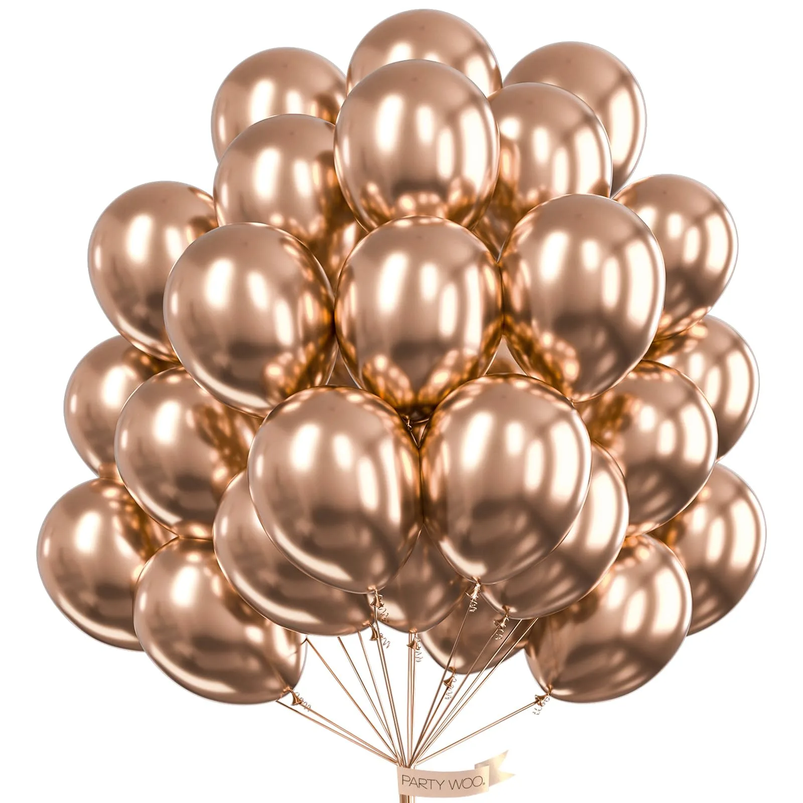 PartyWoo Metallic Rose Gold Balloons 50pcs 12 Inch Chrome Champagne Gold Latex Balloons | Assorted Colors Value Pack - main product image