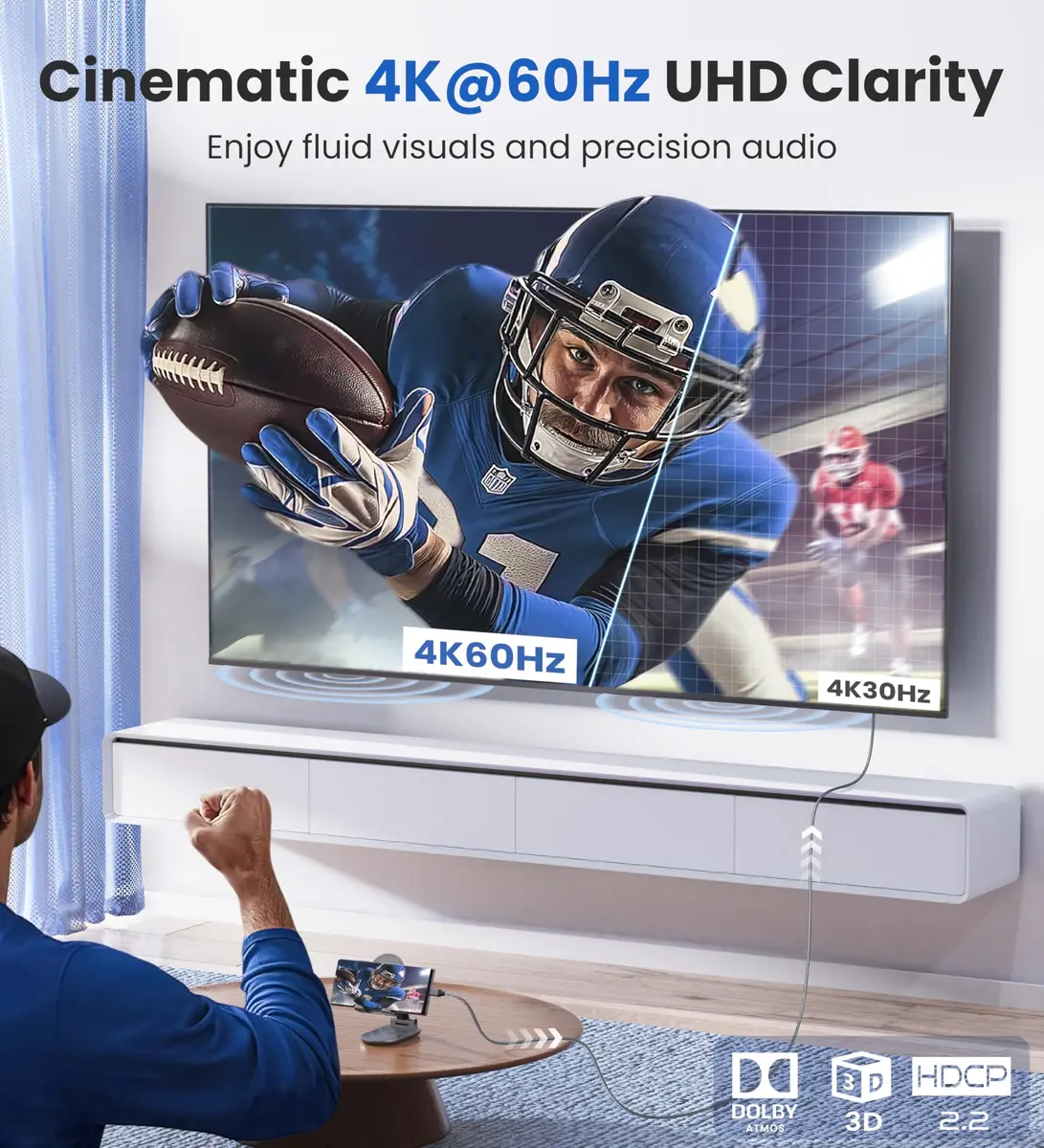 Warrky USB C to HDMI Cable 15FT | 4K@60Hz High-Speed HDR Type C to HDMI Cord - view 2
