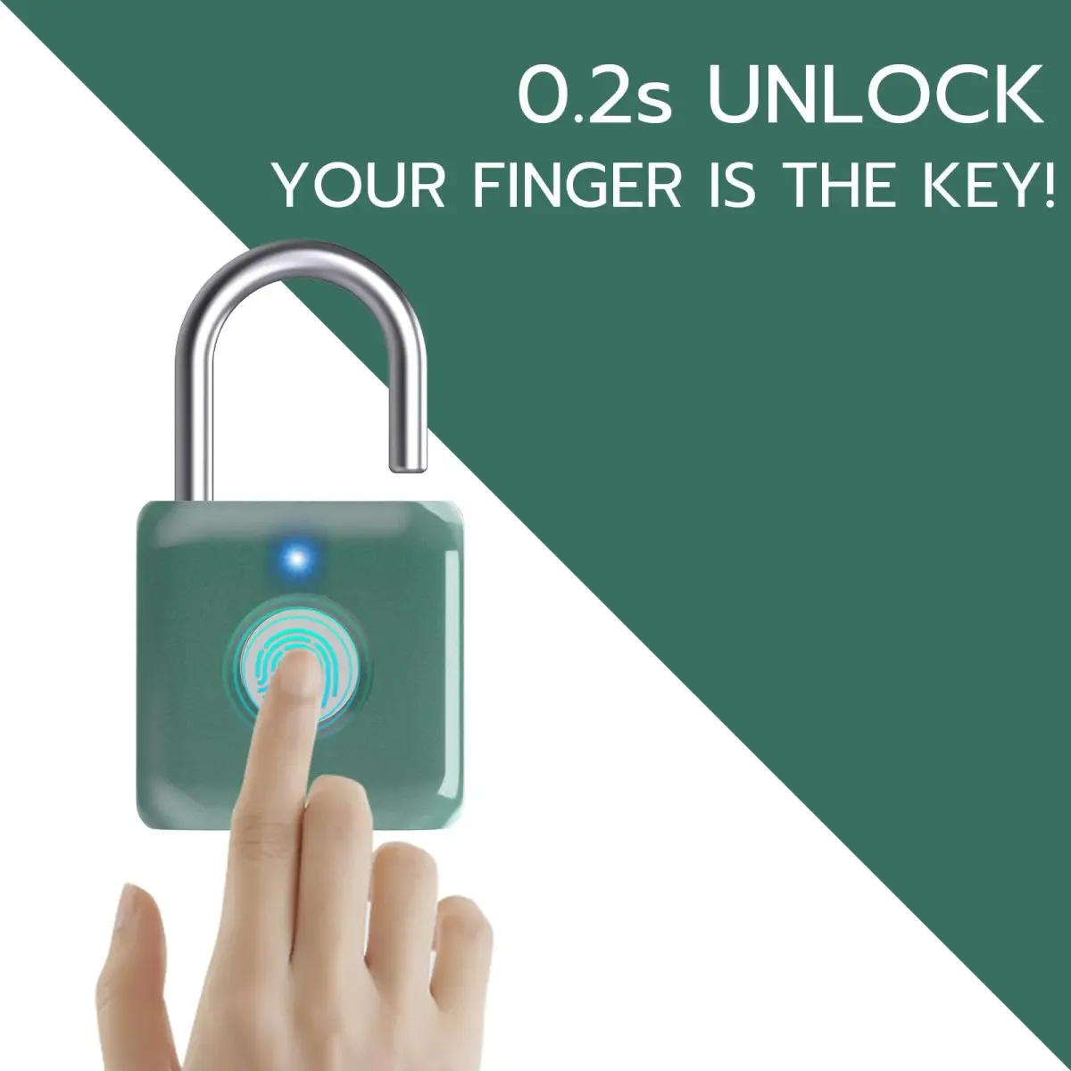Pothunder Green Fingerprint Padlock | Keyless Biometric Security Lock with USB Rechargeable Battery - view 2