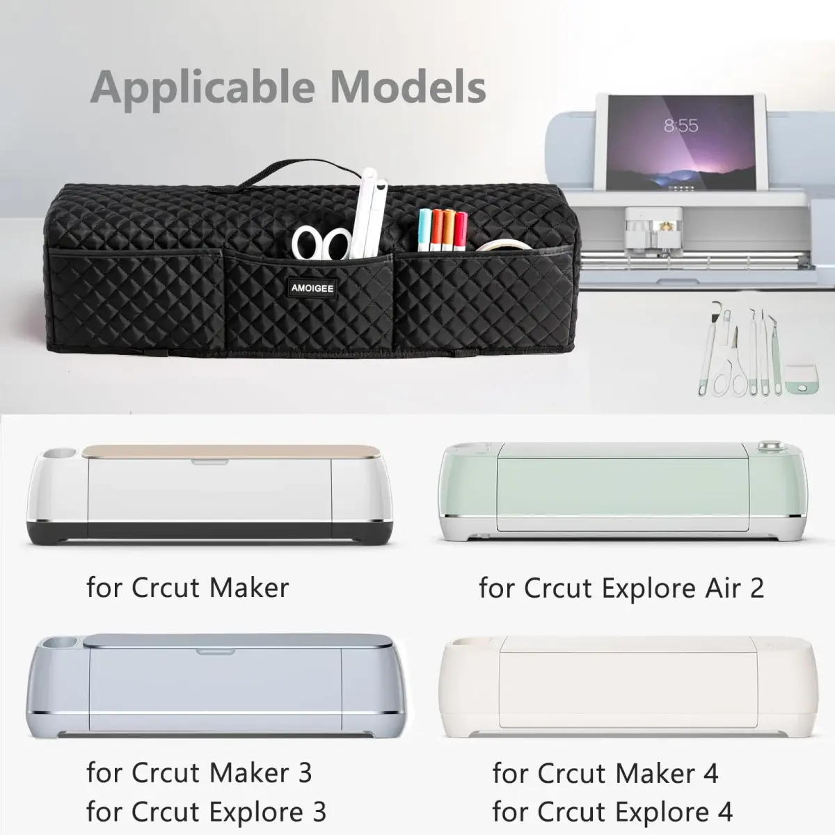 AMOIGEE Padded Dust Cover for Cricut Maker 4/3 & Explore 4/3/Air 2 | 53.3 cm (21") x 16.5 cm (6.5") x 16.5 cm (6.5") - view 3