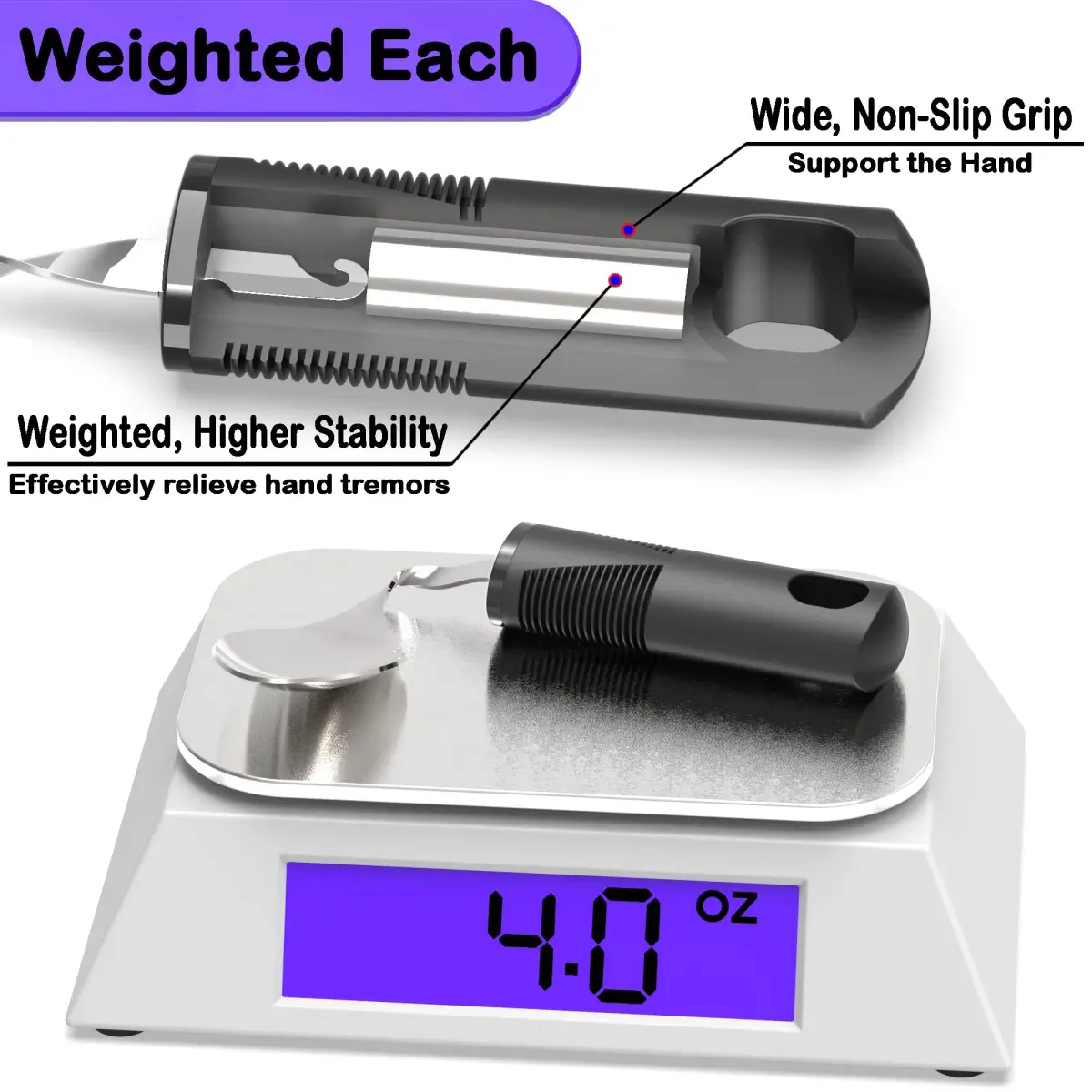 PKPKAUT Weighted Utensils for Hand Tremors & Parkinson's | 198g (7 oz) Set - view 3