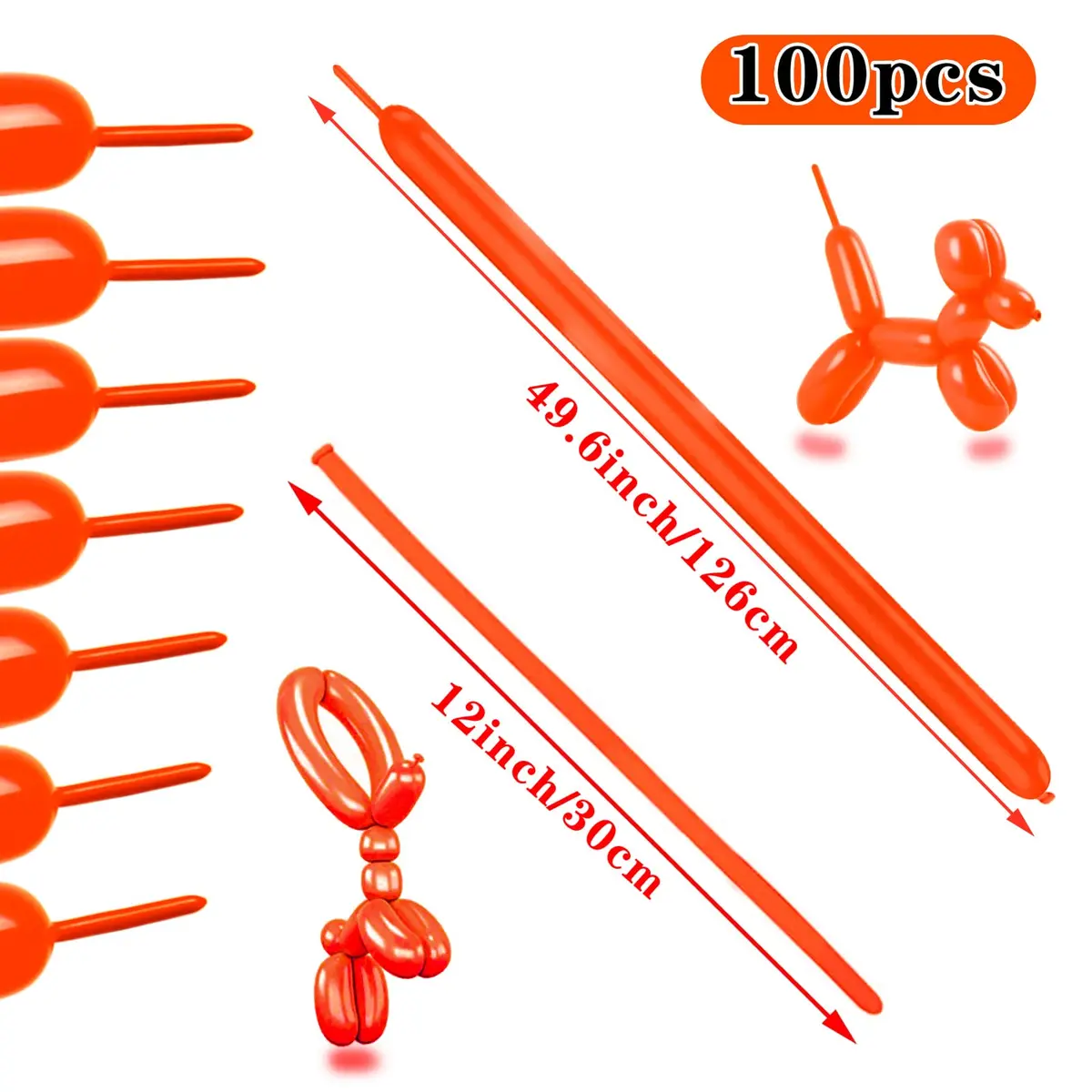 ASIYUHY Orange 260 Long Balloons 100 Pack | Latex Twisting Animal Balloons for Parties - view 3