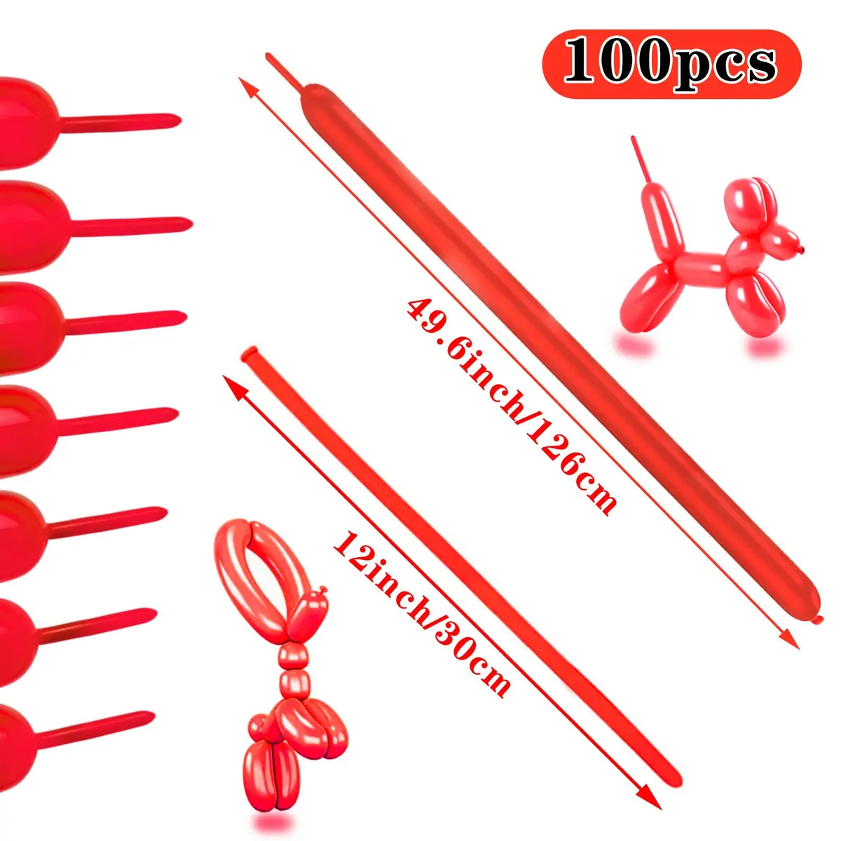 ASIUHY Red 260 Long Balloons 100 Pack | Durable Latex Twisting Animal Balloons for Parties - view 3