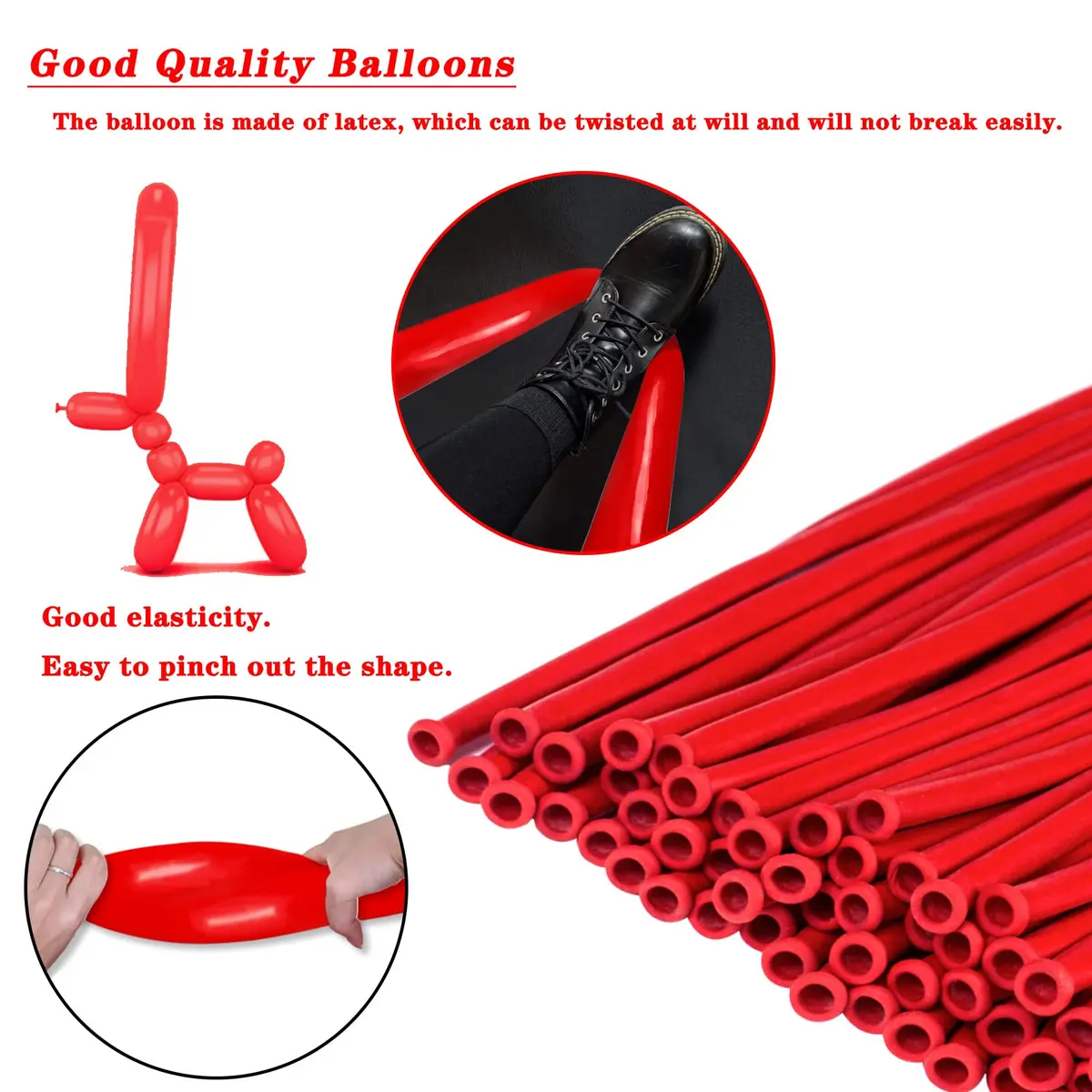 ASIUHY Red 260 Long Balloons 100 Pack | Durable Latex Twisting Animal Balloons for Parties - view 4