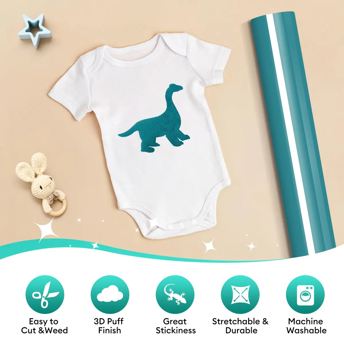TransWonder 8-Sheet 3D Puff Heat Transfer Vinyl Bundle 30.48x25.4cm (12x10") | Easy Cut & Weed HTV for T-Shirts - view 2
