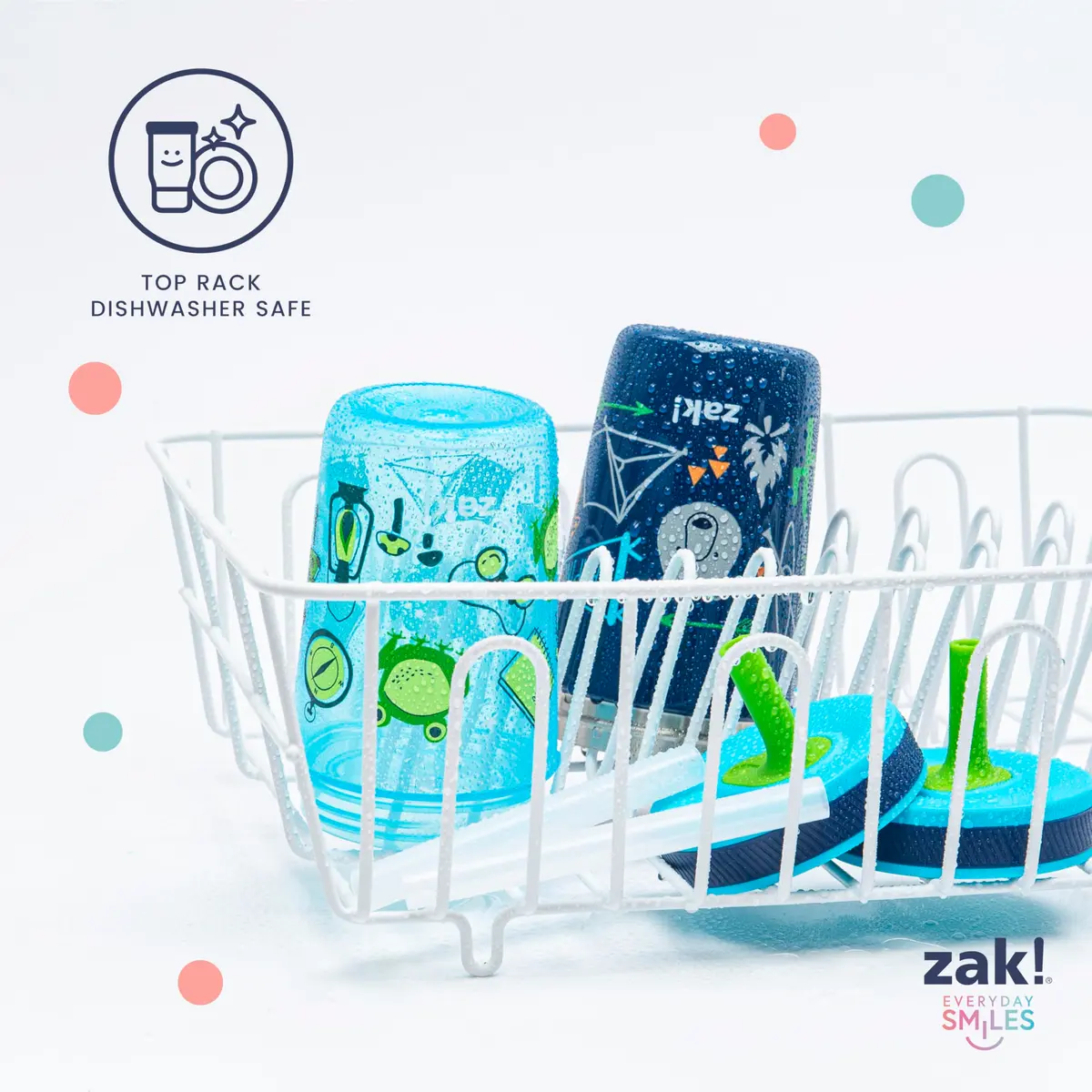 Zak Designs Shells Kelso Tumbler Set, Leak-Proof Screw-On Lid with Straw, Bundle for Kids Includes Plastic and Stainless Steel Cups with Bonus Sipper (3pc Set, Non-BPA) - view 7