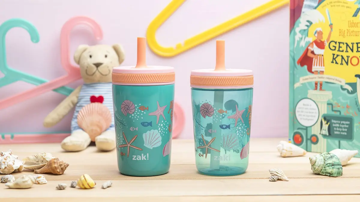 Zak Designs Shells Kelso Tumbler Set, Leak-Proof Screw-On Lid with Straw, Bundle for Kids Includes Plastic and Stainless Steel Cups with Bonus Sipper (3pc Set, Non-BPA) - view 9