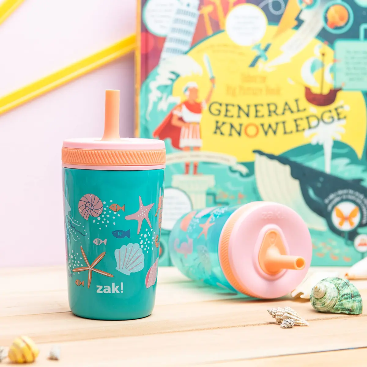 Zak Designs Shells Kelso Tumbler Set, Leak-Proof Screw-On Lid with Straw, Bundle for Kids Includes Plastic and Stainless Steel Cups with Bonus Sipper (3pc Set, Non-BPA) - view 3
