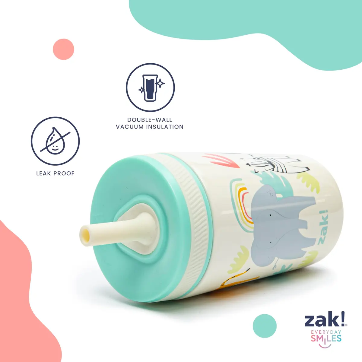 Zak Designs Shells Kelso Tumbler Set, Leak-Proof Screw-On Lid with Straw, Bundle for Kids Includes Plastic and Stainless Steel Cups with Bonus Sipper (3pc Set, Non-BPA) - view 4