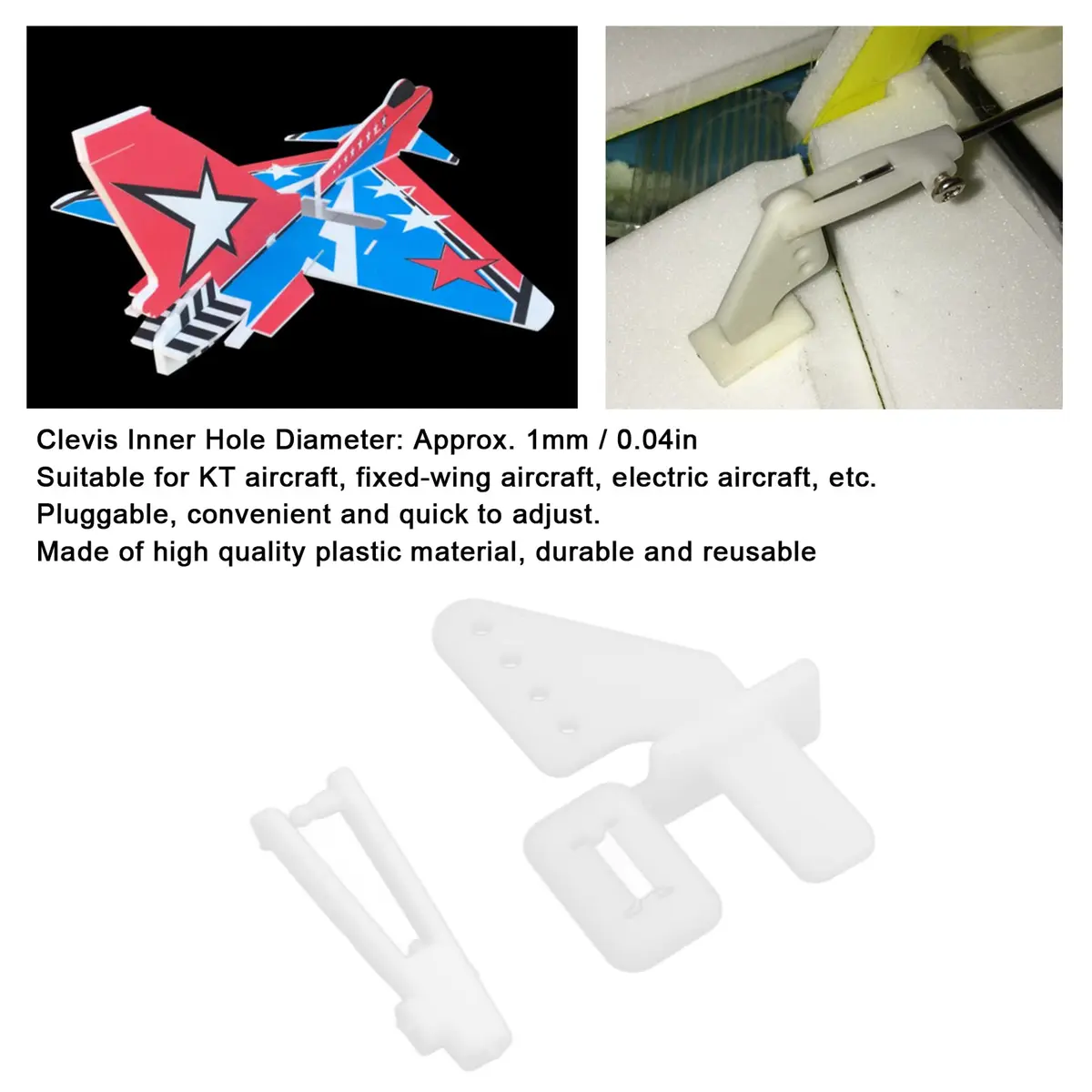 Dilwe Control Horns and Clevis Kit, 20 Sets KT Rudder Angle 4 Hole Control Horns RC Airplane Wing Aircraft Upgrade Spare Part - view 4