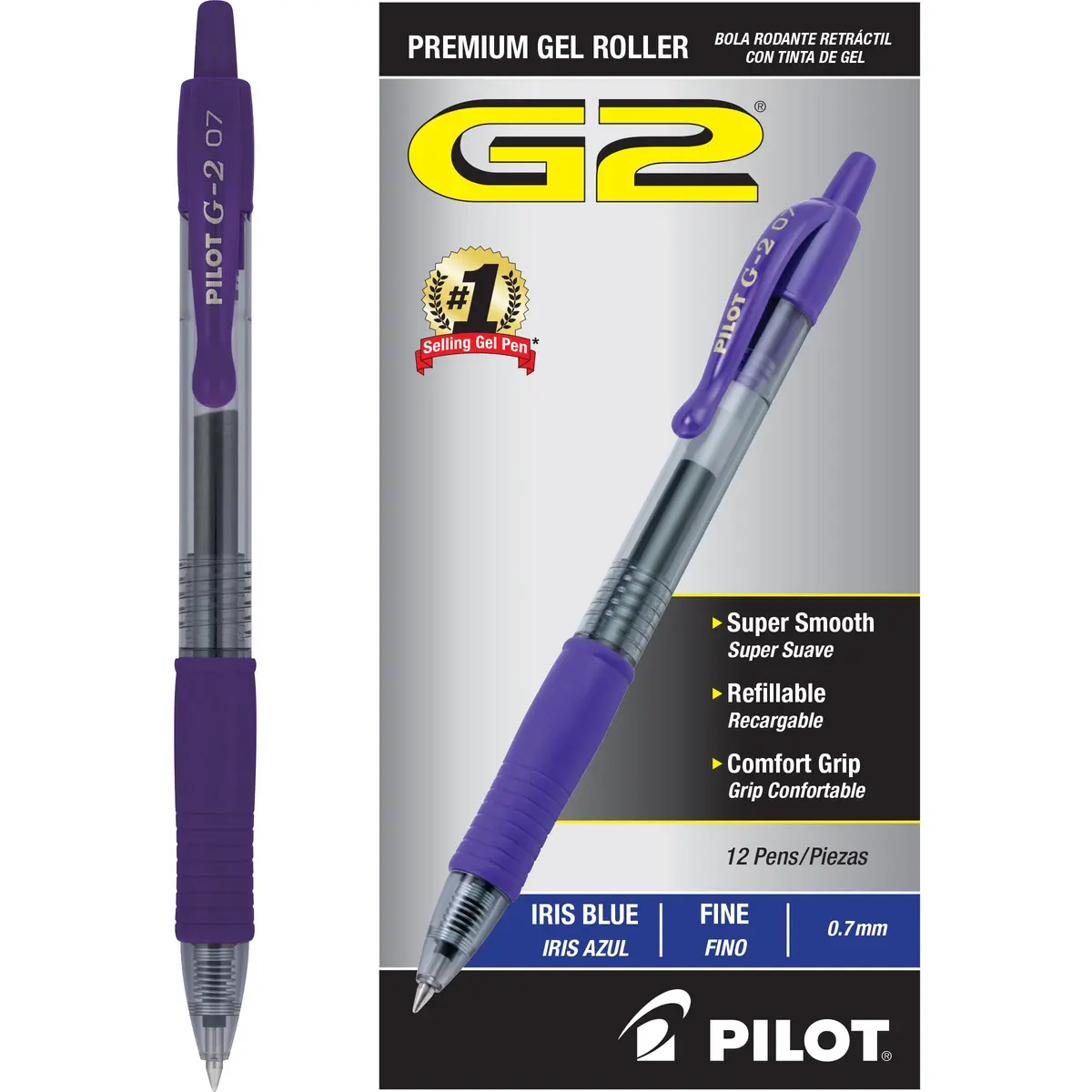 PILOT G2 Premium Gel Roller Pens, Iris Blue Ink, Fine Point 0.7mm, Pack of 12 | Longest Writing Gel Ink Pen - main product image