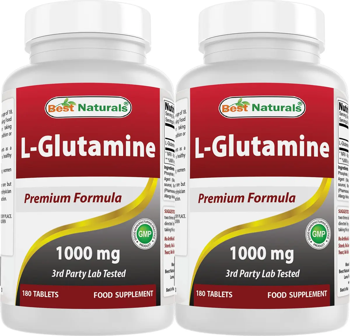 Best Naturals L-Glutamine 1000 mg 180 Tablets | Unflavored, 360 Tablets (Pack of 2) for Muscle & Immunity Support - main product image