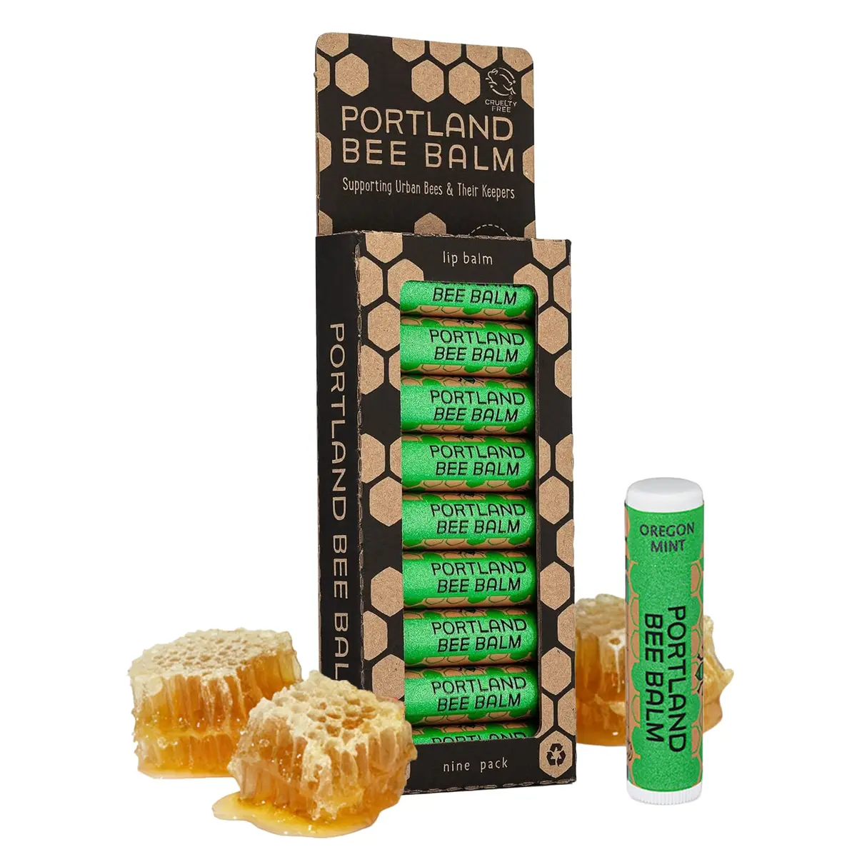Portland Bee Balm All Natural Handmade Beeswax Lip Balm with Organic Coconut and Olive Oil (Oregon Mint) - 9 Count | Natural Lip Balm, Cruelty Free, Plastic Neutral - main product image