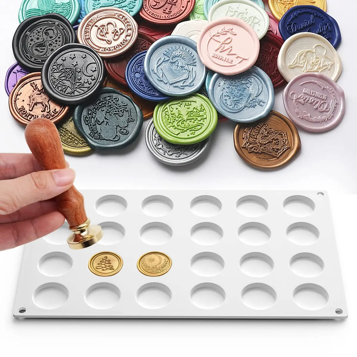 CANIPHA Silicone Wax Seal Mat Pad with 24 Cavities & 50 Adhesive Dots | 29.5 cm x 18.8 cm (11.6" x 6.7") - main product image