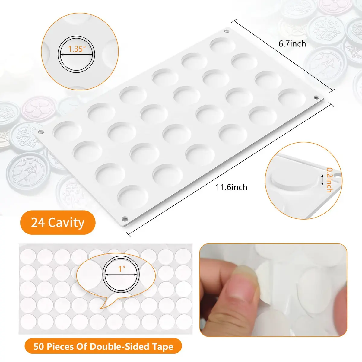 CANIPHA Silicone Wax Seal Mat Pad with 24 Cavities & 50 Adhesive Dots | 29.5 cm x 18.8 cm (11.6" x 6.7") - view 3