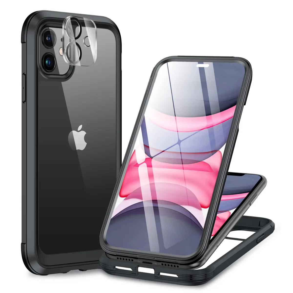 Miracase Glass Series for iPhone 11 Case 6.1 inch | Rugged Full-Body Bumper with Tempered Glass & Camera Protector, Black - main product image