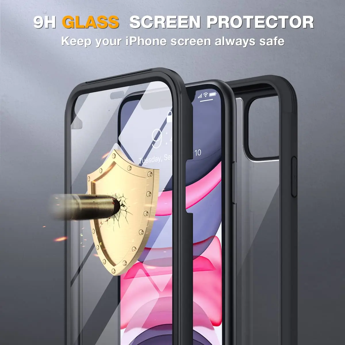 Miracase Glass Series for iPhone 11 Case 6.1 inch | Rugged Full-Body Bumper with Tempered Glass & Camera Protector, Black - view 7