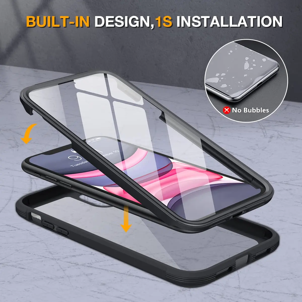 Miracase Glass Series for iPhone 11 Case 6.1 inch | Rugged Full-Body Bumper with Tempered Glass & Camera Protector, Black - view 2
