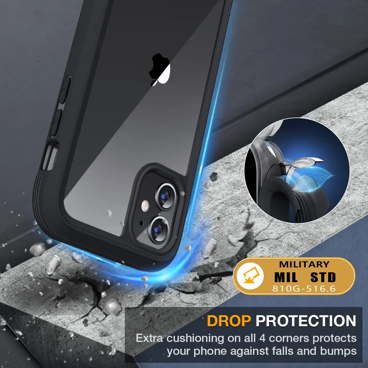 Miracase Glass Series for iPhone 11 Case 6.1 inch | Rugged Full-Body Bumper with Tempered Glass & Camera Protector, Black - view 3