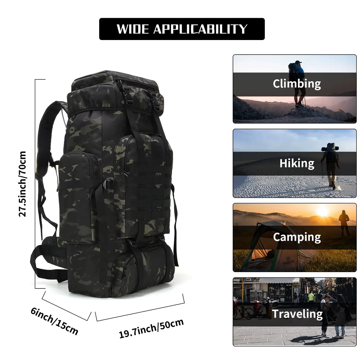 W WINTMING 70L Hiking Backpack for Men | Water-Resistant 900D Oxford Tactical Rucksack with Molle System - view 5