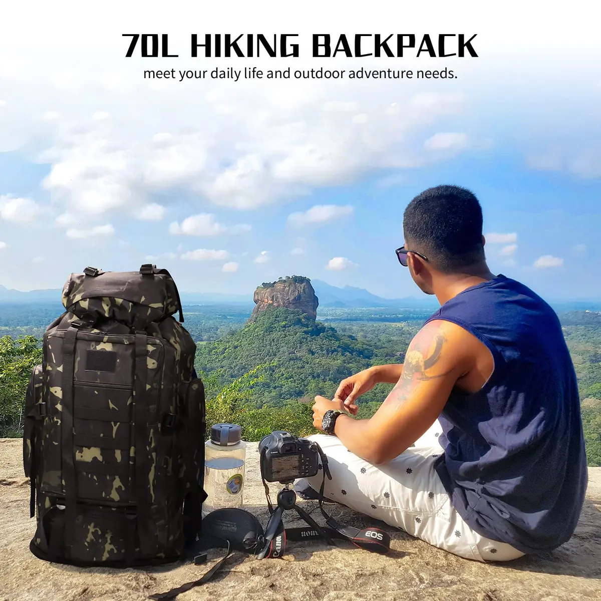 W WINTMING 70L Hiking Backpack for Men | Water-Resistant 900D Oxford Tactical Rucksack with Molle System - view 6