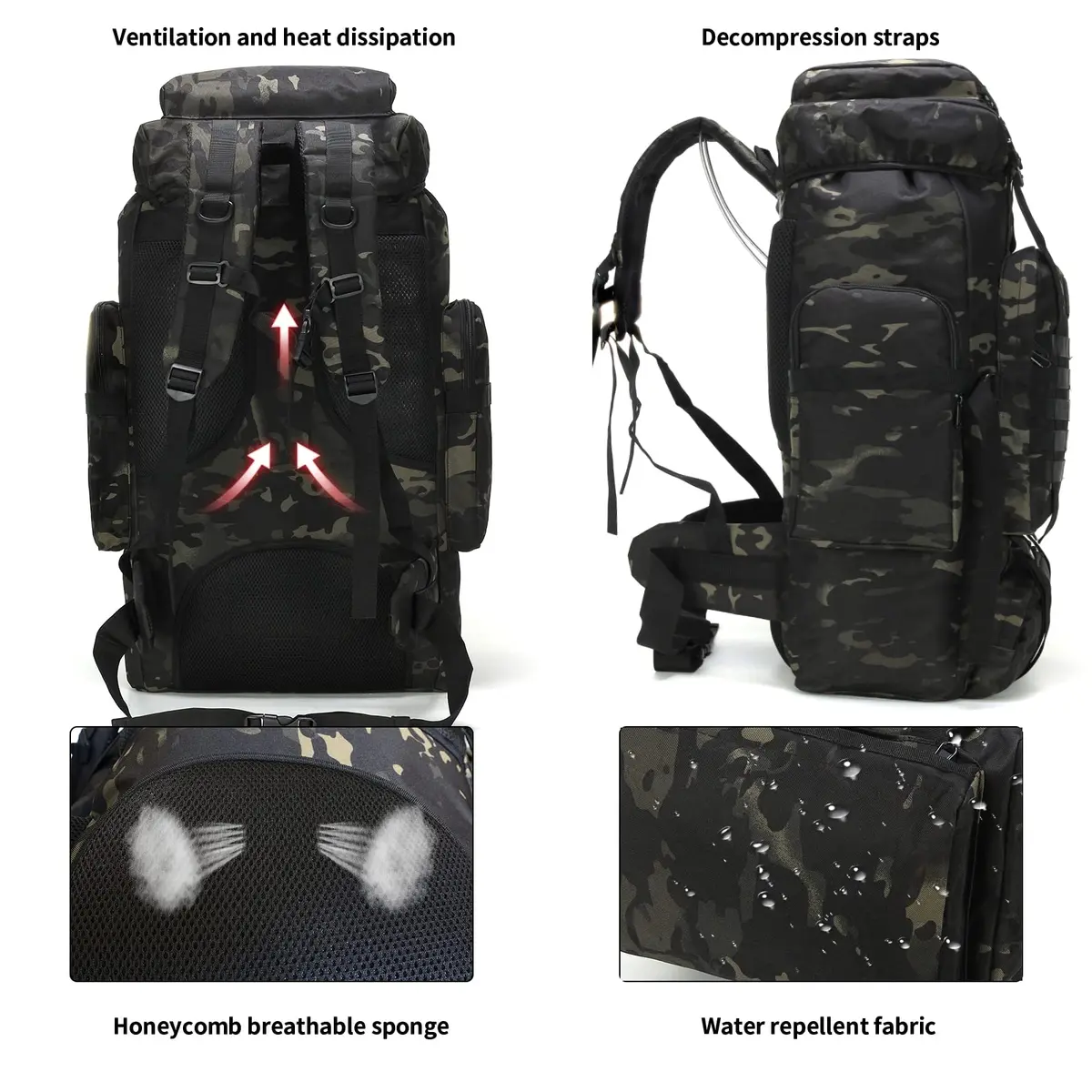 W WINTMING 70L Hiking Backpack for Men | Water-Resistant 900D Oxford Tactical Rucksack with Molle System - view 2