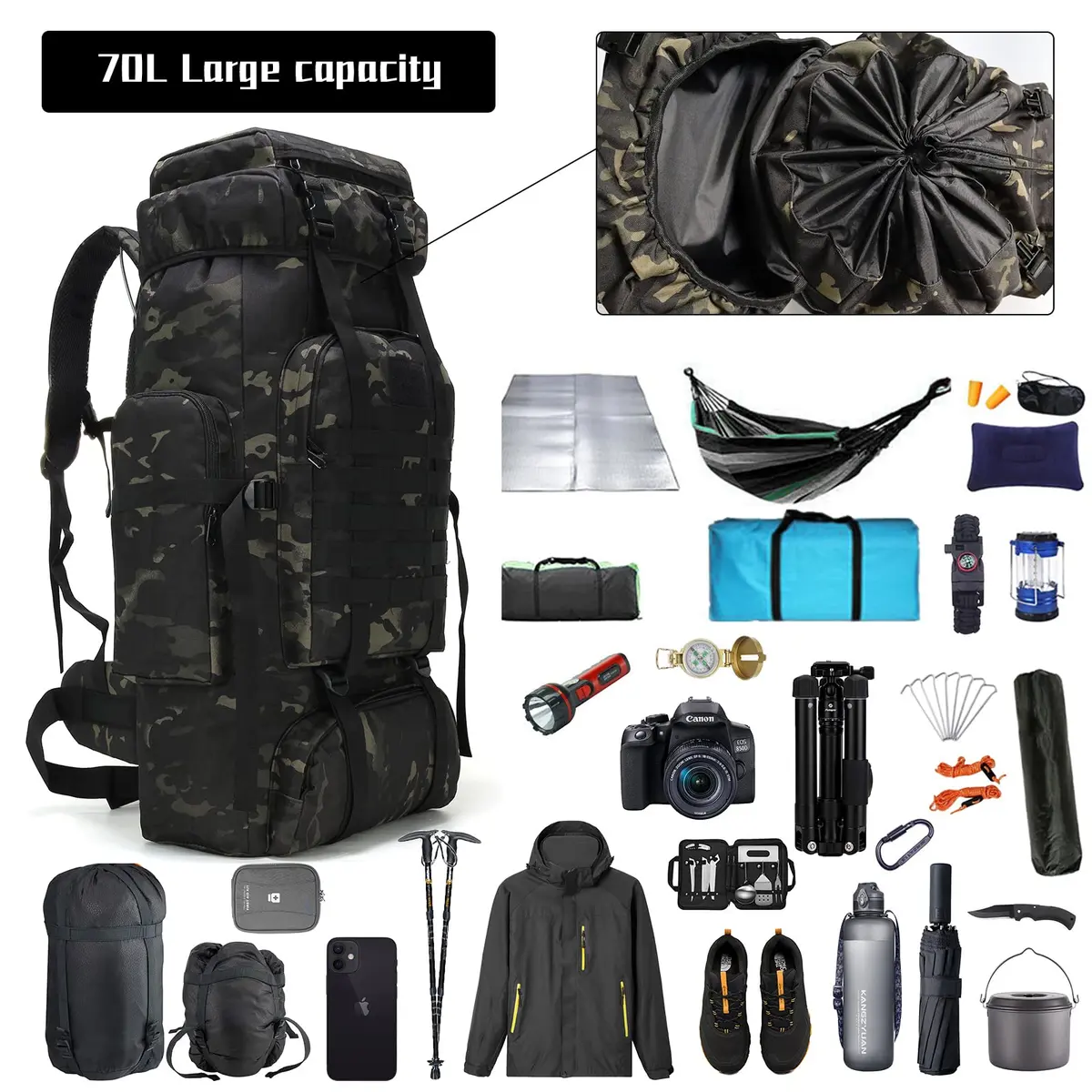W WINTMING 70L Hiking Backpack for Men | Water-Resistant 900D Oxford Tactical Rucksack with Molle System - view 3