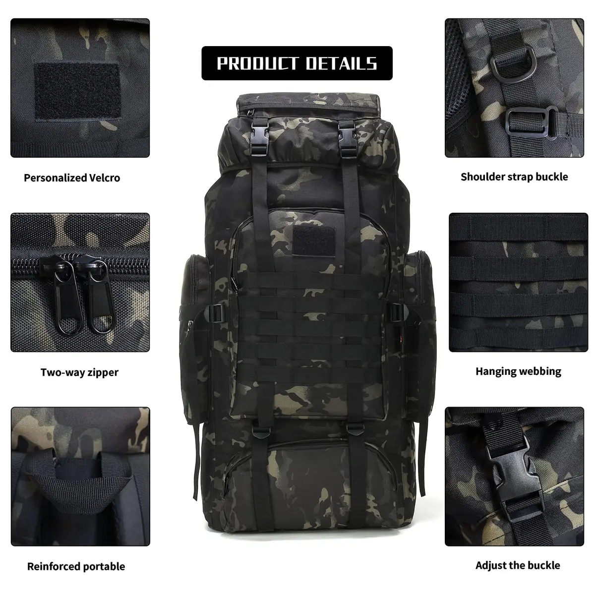 W WINTMING 70L Hiking Backpack for Men | Water-Resistant 900D Oxford Tactical Rucksack with Molle System - view 4