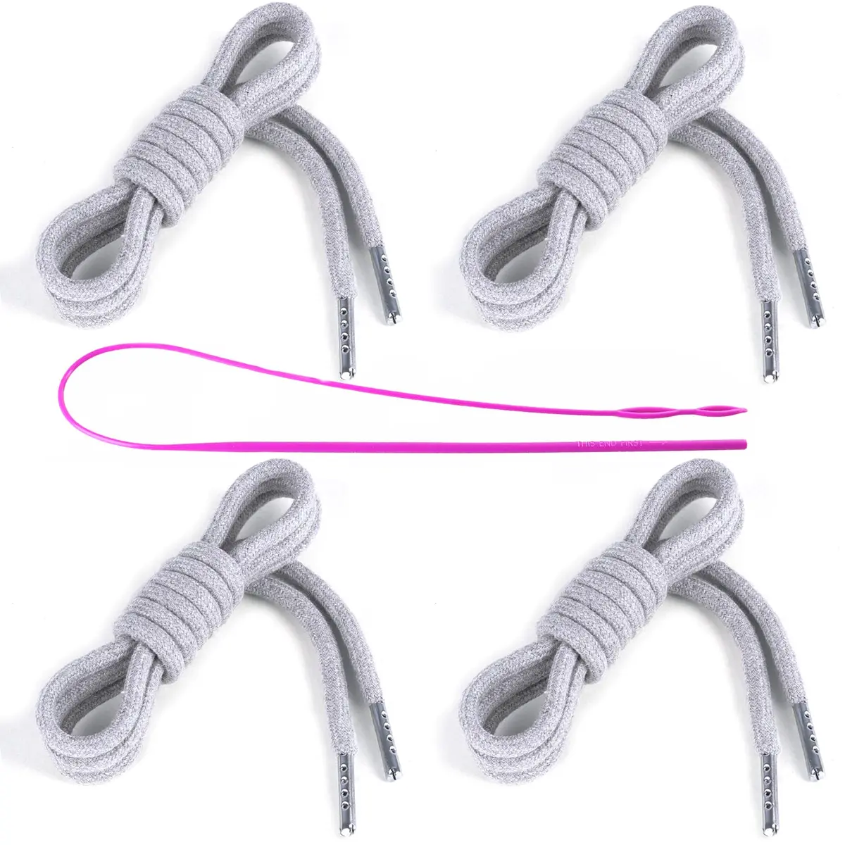 Anjpuy 4 Pieces 53 Inches Drawstring Cords Replacement Drawstrings with Easy Threader for Sweatpants Shorts Pants Hoodies (Grey) | Durable Polyester Cotton - main product image