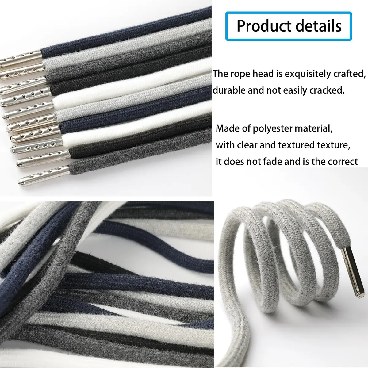 Anjpuy 4 Pieces 53 Inches Drawstring Cords Replacement Drawstrings with Easy Threader for Sweatpants Shorts Pants Hoodies (Grey) | Durable Polyester Cotton - view 3