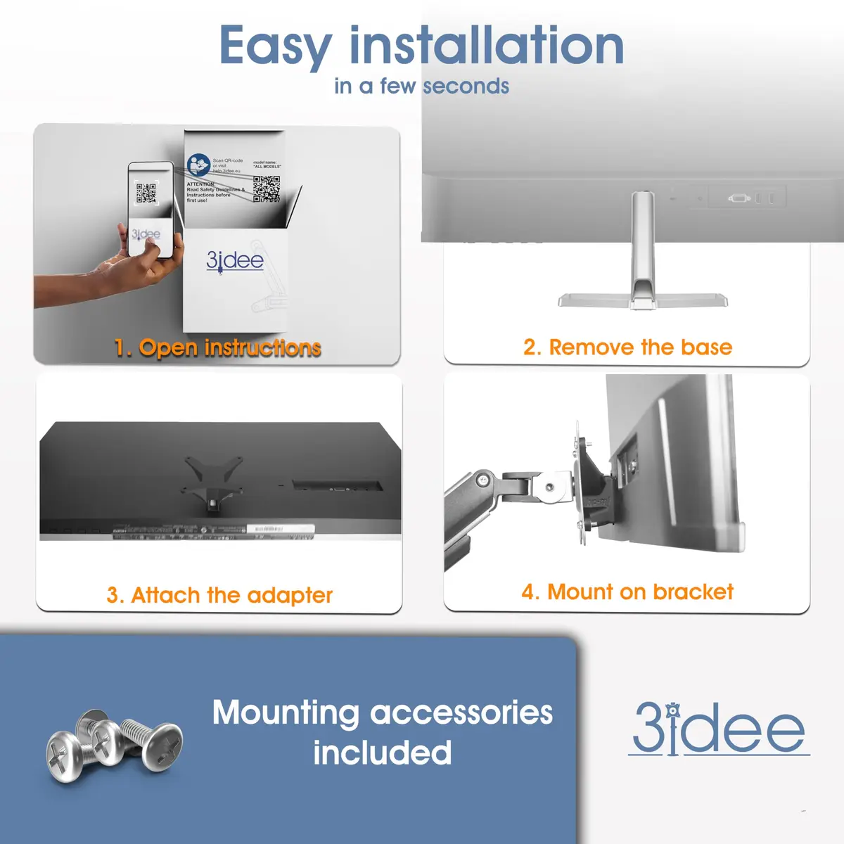 3IDEE VESA Mount Adapter for HP Monitors (M22f-M32f) 75x75mm | Converts Non-VESA to VESA Mount - view 3