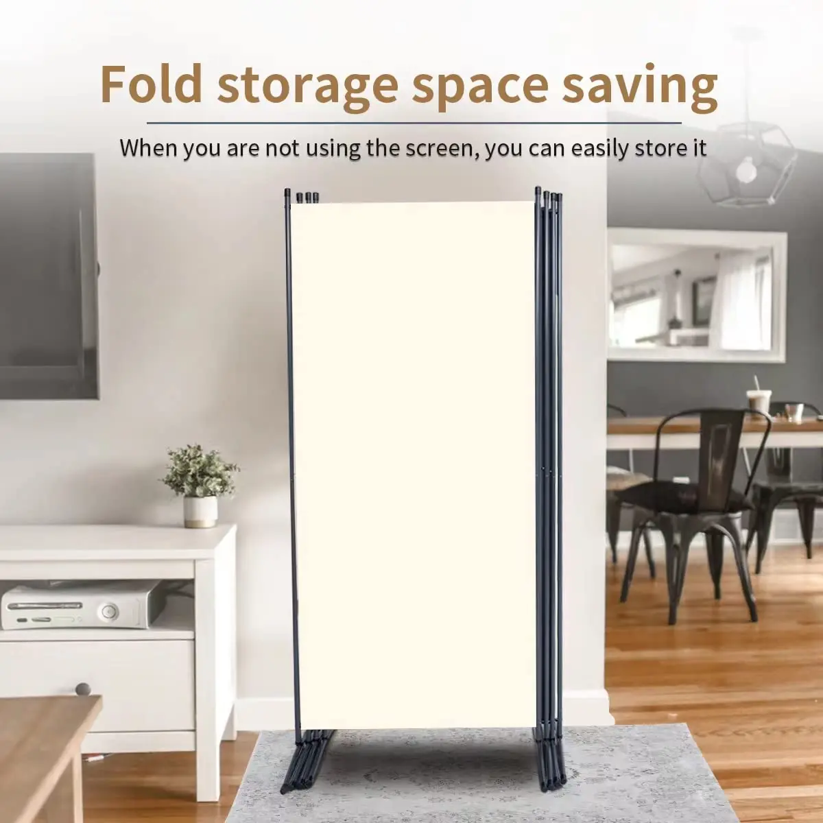 JVVMNJLK 4 Panel Folding Room Divider 136" W x 71.3" H Beige | Portable Privacy Screen for Indoor Use - view 5