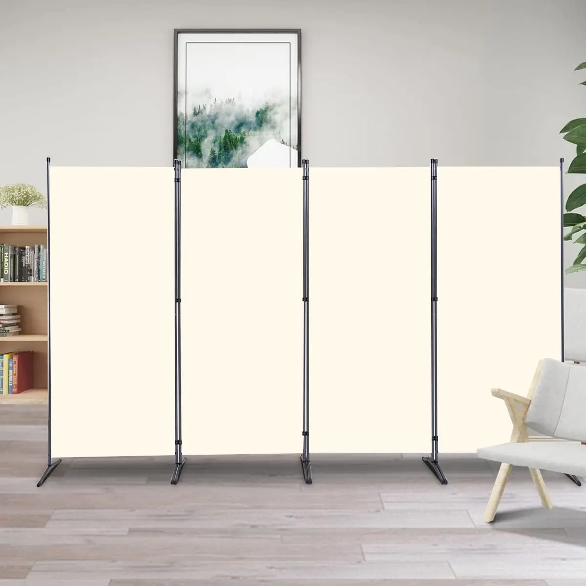 JVVMNJLK 4 Panel Folding Room Divider 136" W x 71.3" H Beige | Portable Privacy Screen for Indoor Use - view 6