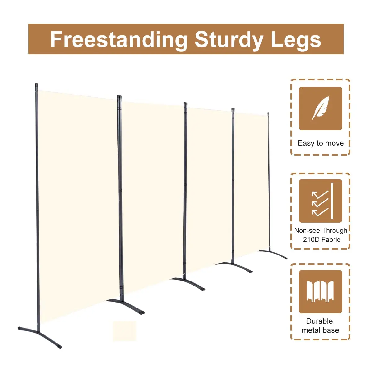 JVVMNJLK 4 Panel Folding Room Divider 136" W x 71.3" H Beige | Portable Privacy Screen for Indoor Use - view 3