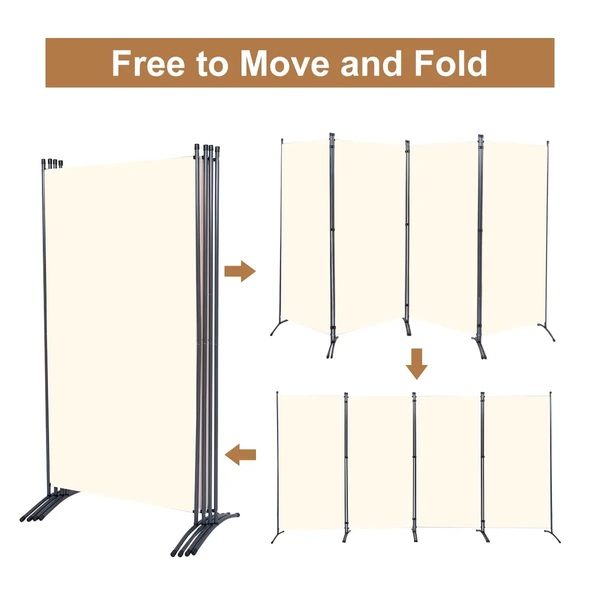 JVVMNJLK 4 Panel Folding Room Divider 136" W x 71.3" H Beige | Portable Privacy Screen for Indoor Use - view 4