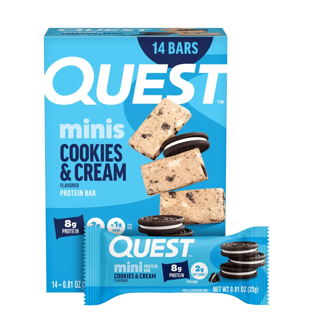 Quest Cookies & Cream Protein Bars 14 Count | 8g Protein, 1g Sugar, Gluten Free - main product image