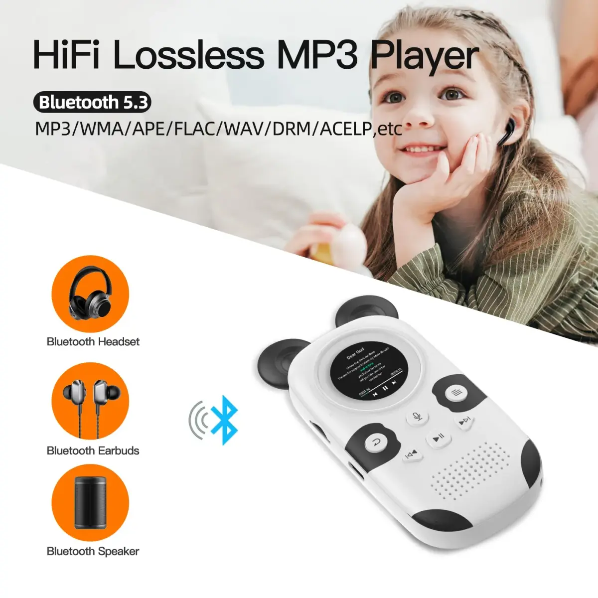 RUIZU Cute Panda MP3 Player for Kids 64GB | Bluetooth 5.3, Built-in Speaker, Expandable to 128GB - view 3