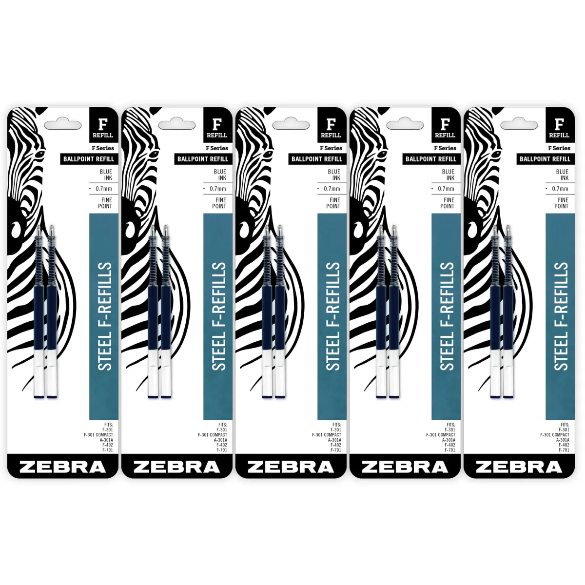 Zebra Pen F-Refill Ballpoint Pen Refills, Blue Ink, 0.7mm Fine Point, 10-Pack | Smooth Writing Performance - main product image