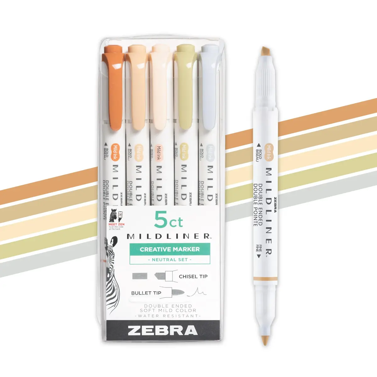 Zebra Pen Mildliner Highlighters Neutral Vintage Dual Tip 5-Pack | Smooth Ink Flow - main product image