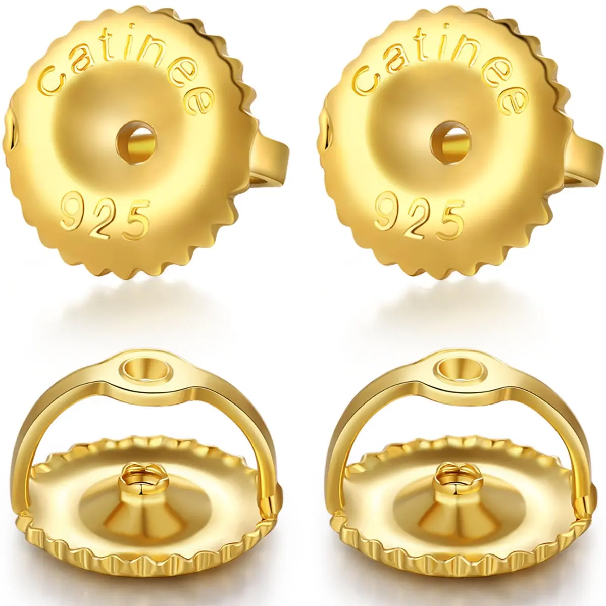 Catinee 2Pairs Gold Screw Earring Backs 14K Gold Plated 925 Sterling Silver | Hypoallergenic Locking Screw On Studs (70-120 chars) - main product image