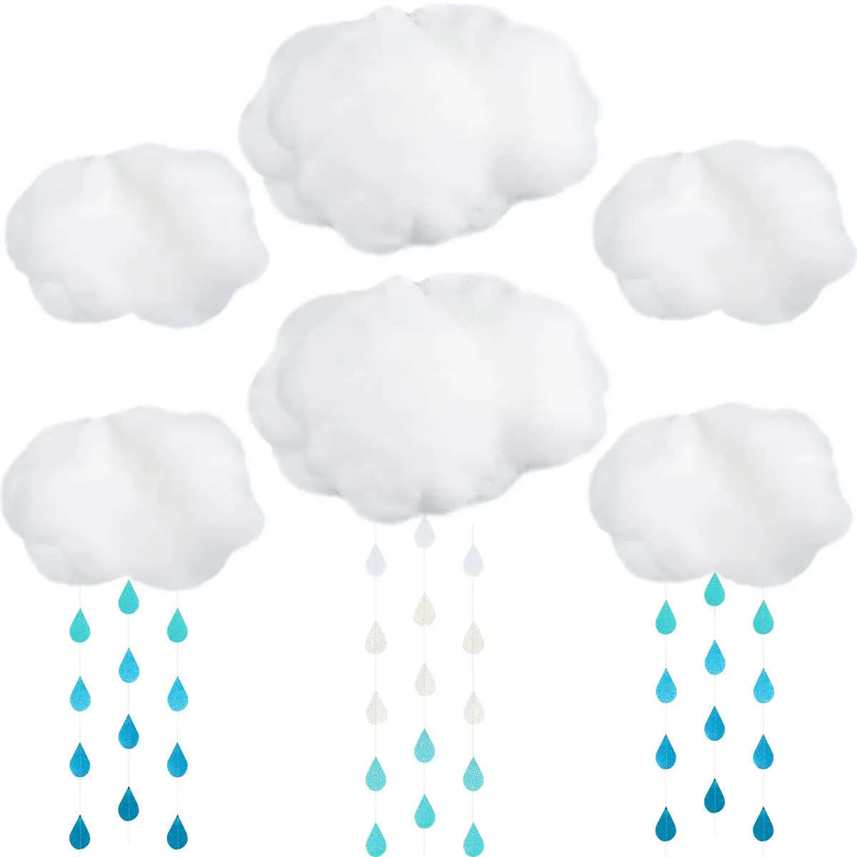Saffica 14 Pcs Cloud Ceiling Decor Clouds & Raindrop Garlands | Elegant DIY Home & Party Decoration - main product image