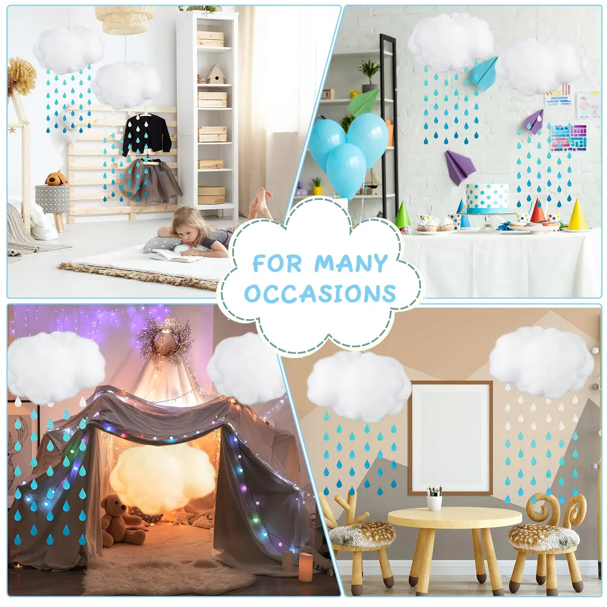 Saffica 14 Pcs Cloud Ceiling Decor Clouds & Raindrop Garlands | Elegant DIY Home & Party Decoration - view 6
