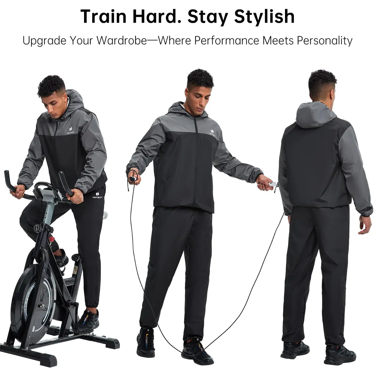 HOTSUIT Sauna Suit for Men Weight Loss Sweat Suits Gym Workout Exercise Sauna Jacket Pant Full Body, Gray, L | Scientific Water Weight Loss - view 3